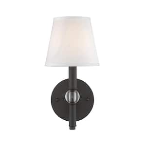 Waverly 1-Light Wall Sconce Rubbed Bronze with White Shade