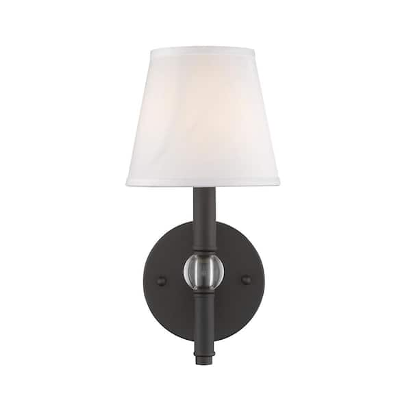 Golden Lighting Waverly 1-Light Wall Sconce Rubbed Bronze with White Shade