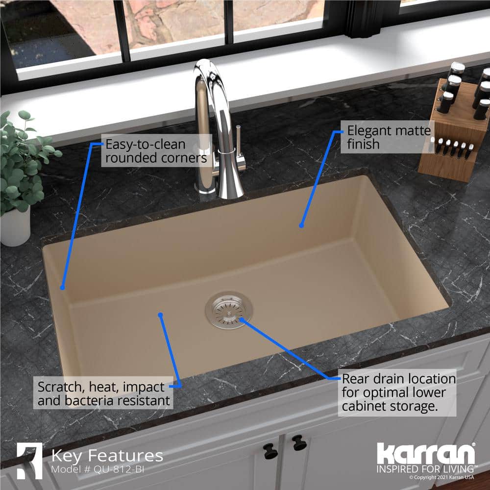 Bisque Quartz Large Single Bowl Undermount Kitchen Sink