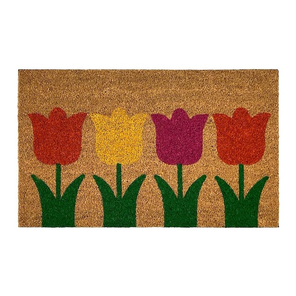 Unbranded Tulip Garden Natural 18 in. x 30 in. Coir Non-Slip Outdoor Door Mat
