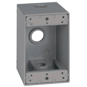 1-Gang Metal Weatherproof Deep Electrical Outlet Box with (3) 1/2 inch Holes, Gray