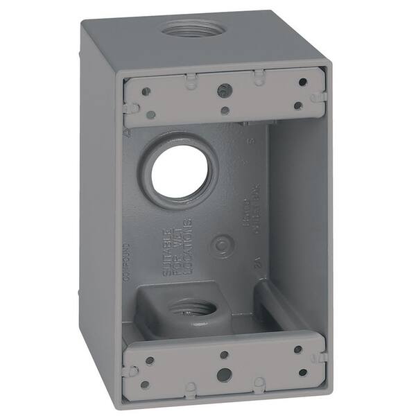 Commercial Electric 1-Gang Metal Weatherproof Deep Electrical Outlet Box with (3) 1/2 inch Holes, Gray