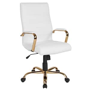 Whitney High Back Faux Leather Swivel Ergonomic Office Chair in White/Gold Frame with Arms