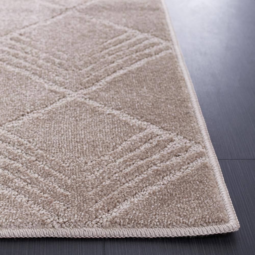 Beige Rectangular Hand-knotted Synthetic Area Rug