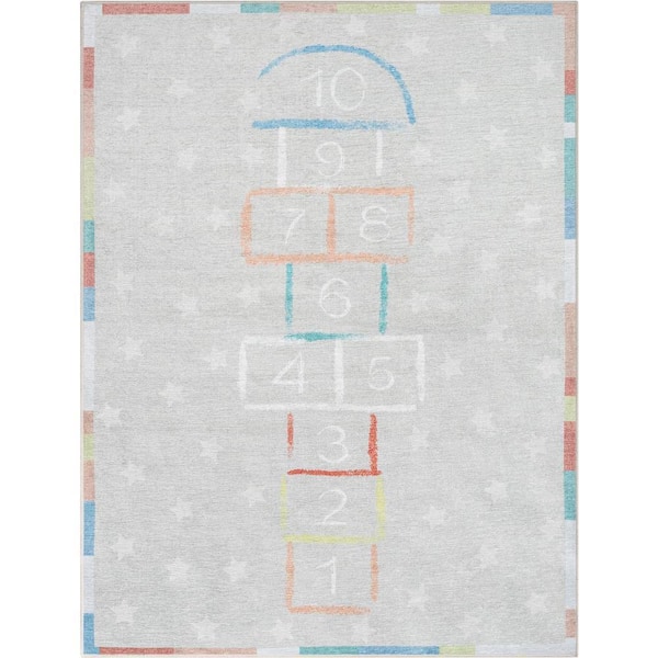 Hopscotch Modern Kids Multi 3 ft. 3 in. x 5 ft. Machine Washable Flat-Weave Area Rug