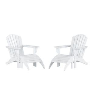 Mason White 4-Piece Poly Plastic Outdoor Patio Classic Adirondack Fire Pit Chair Set With 2-Chairs and 2-Ottomans