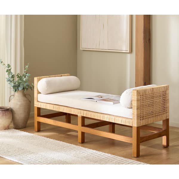 Cryslene 59.8 in. Natural/White Entryway Bench with Cushion