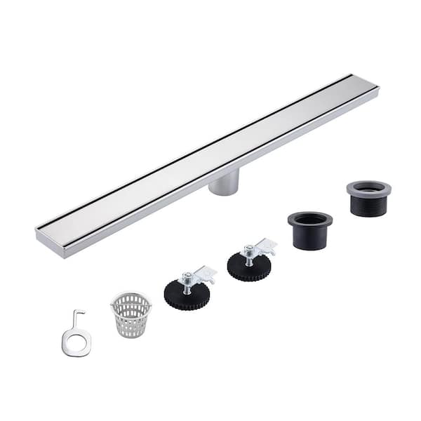 RAINLEX 28 in. Stainless Steel Linear Shower Drain with Square Pattern Drain Cover in Brushed Nickel