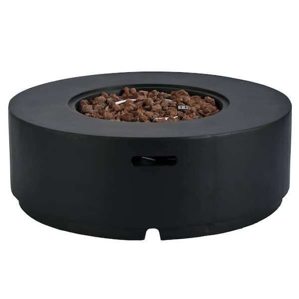 Brighton Patio Black Round MGO 50000 BTU Propane Outdoor Fire Pit with Steel Burner, Lava Rocks and Cover