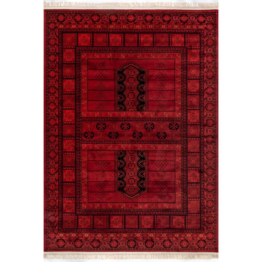 nuLOOM Billie Traditional Paneled Fringe Red 5 ft. x 7 ft. Area
