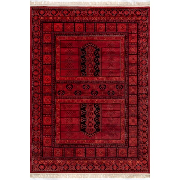 nuLOOM Billie Traditional Paneled Fringe Red 8 ft. x 10 ft. Area Rug