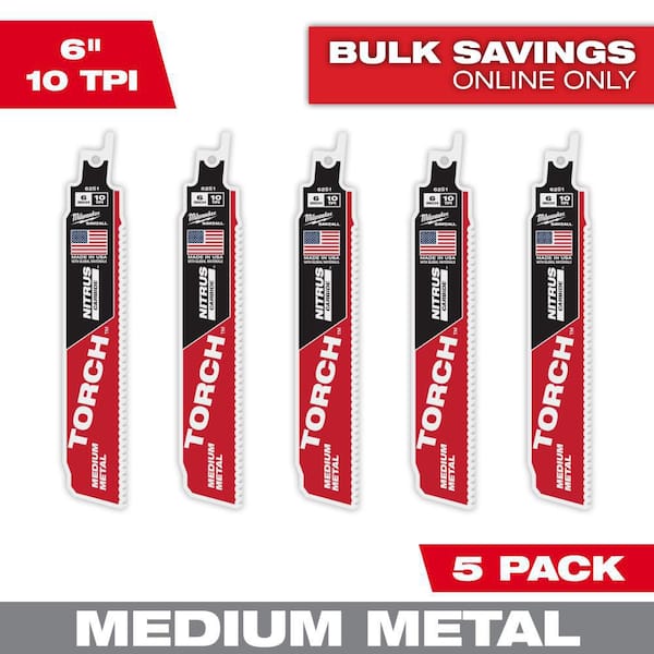 6 in. 10 TPI TORCH Nitrus Carbide Teeth Medium Metal Cutting SAWZALL Reciprocating Saw Blade (5-Pack)