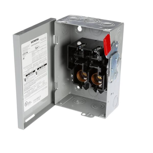 Siemens GF221N General Duty Safety Switch Fused with Neutral 240V Type 2 Indoor Rated Two Pole 3 x 8 x 6 30 Amp