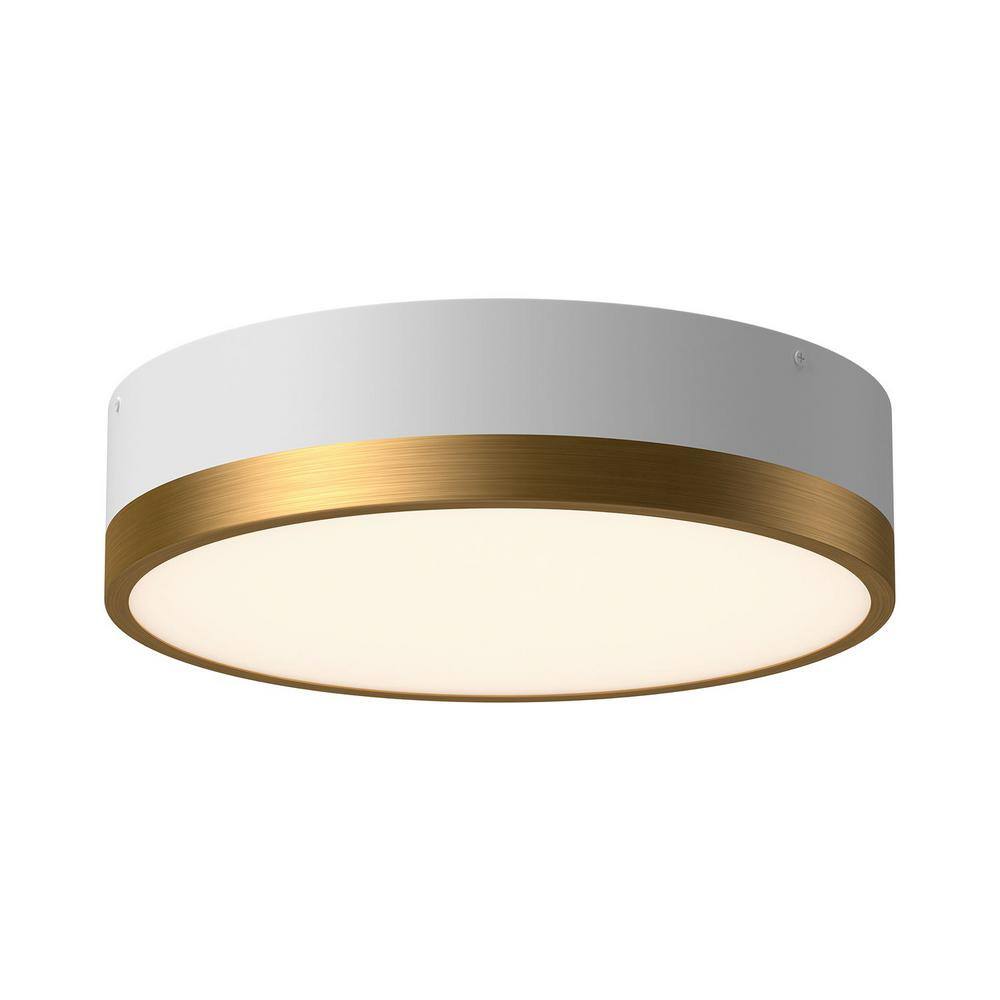 Aged Gold and White Glass Drum Flush Mount
