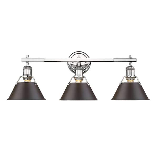 Golden Lighting Orwell 3-Light Chrome with Rubbed Bronze Shade Bath Vanity Light