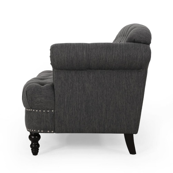 Noble House Chouteau 74 in. Charcoal Solid Fabric 3-Seat Lawson Sofa ...