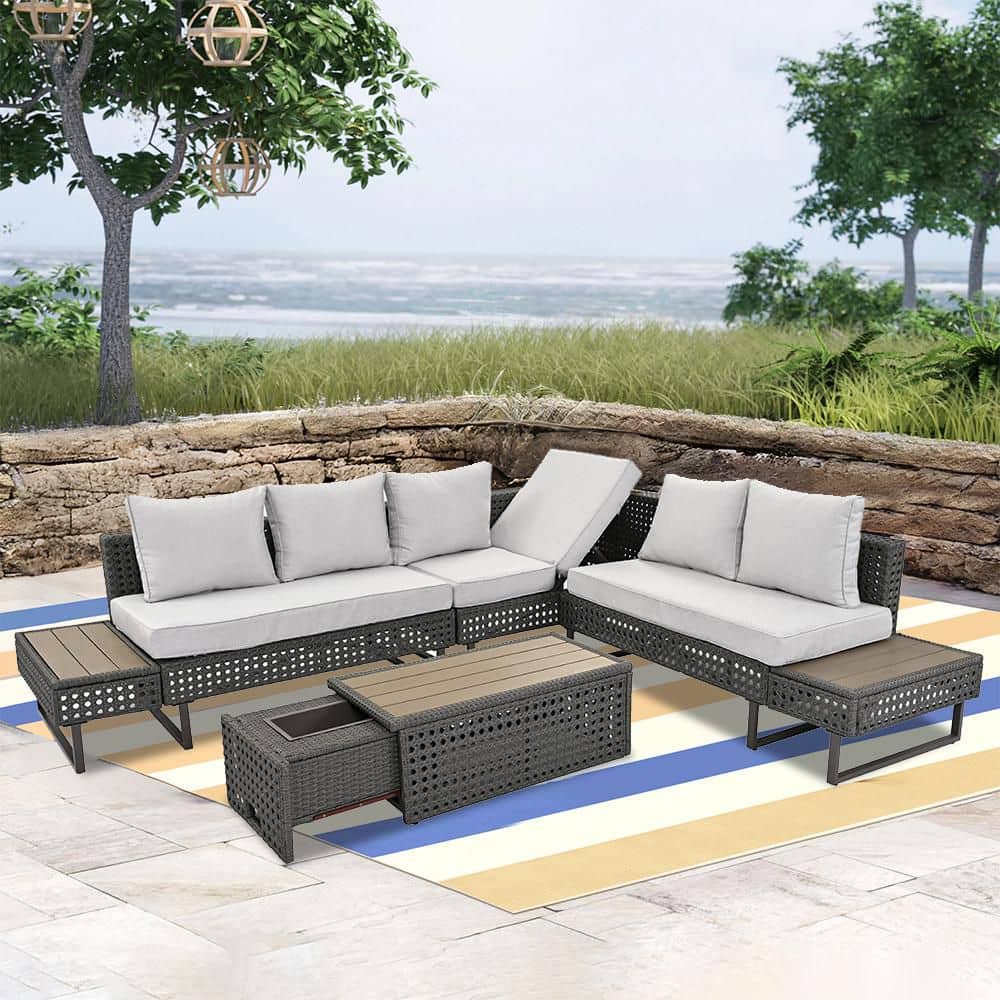 Home Depot Outdoor Sectional Metal L Shaped Patio Couch PHI VILLA