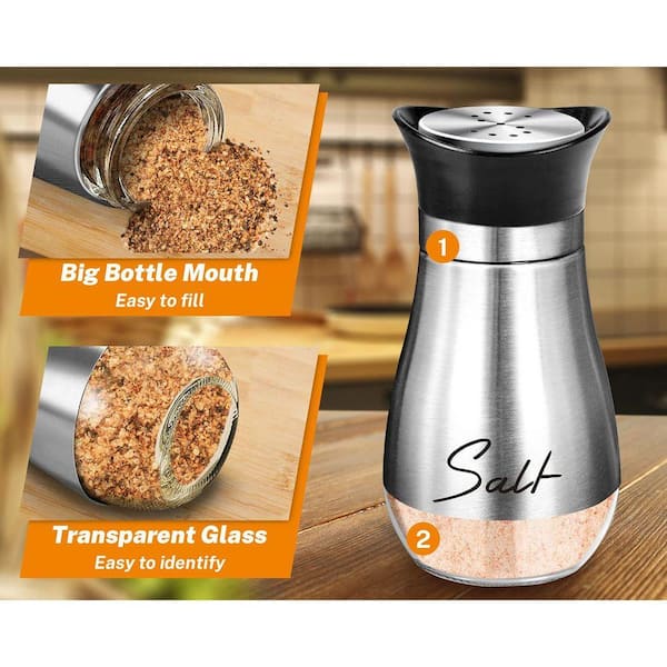 Lynzavix Refillable 4 oz. Glass Salt and Pepper Shakers Set Silver