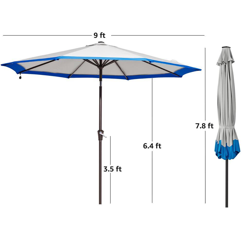 JEAREY 10 ft. Steel Lighted Market Tilt Solar Umbrella With Crank in ...