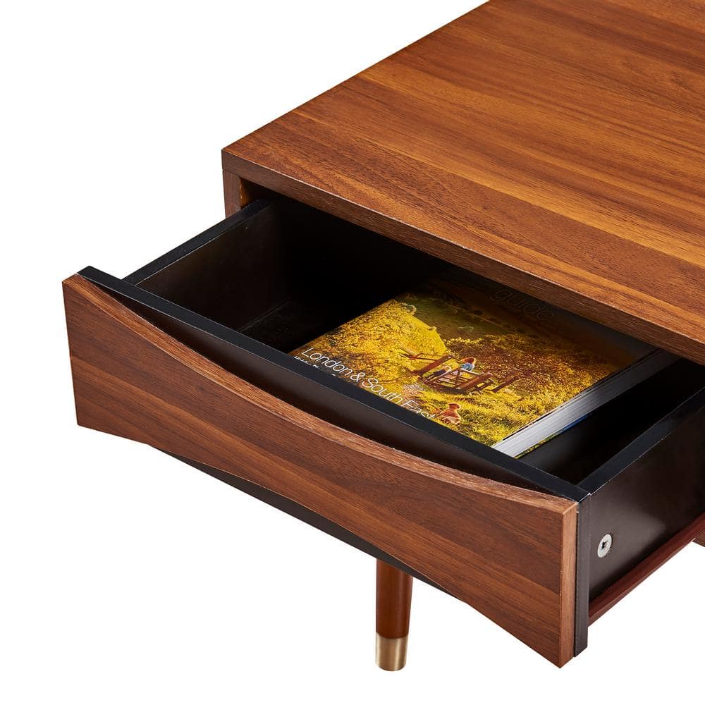 Dawson 40" Walnut Mid-Century Modern Coffee Table with Brass Accents