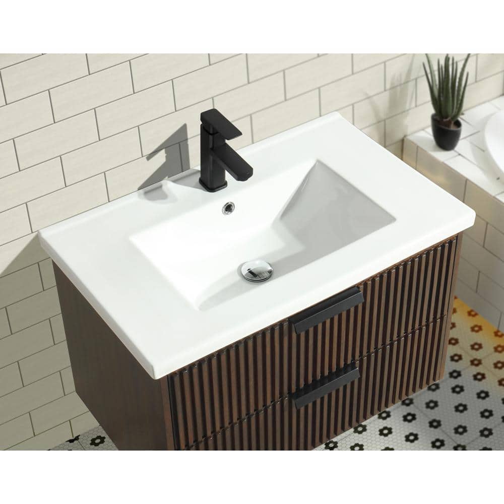 San Diego 30" Walnut Wood Bathroom Vanity with Ceramic Countertop