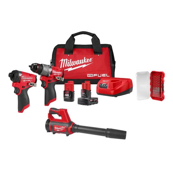 M12 FUEL 12V Hammer Drill/Impact Driver + M12 12V Cordless Compact Spot Blower + 7-Pc Carbide Bit Combo Kit