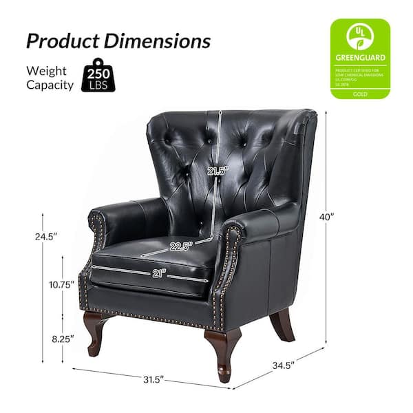 JAYDEN CREATION Eberhard Black Genuine Leather Arm Chair