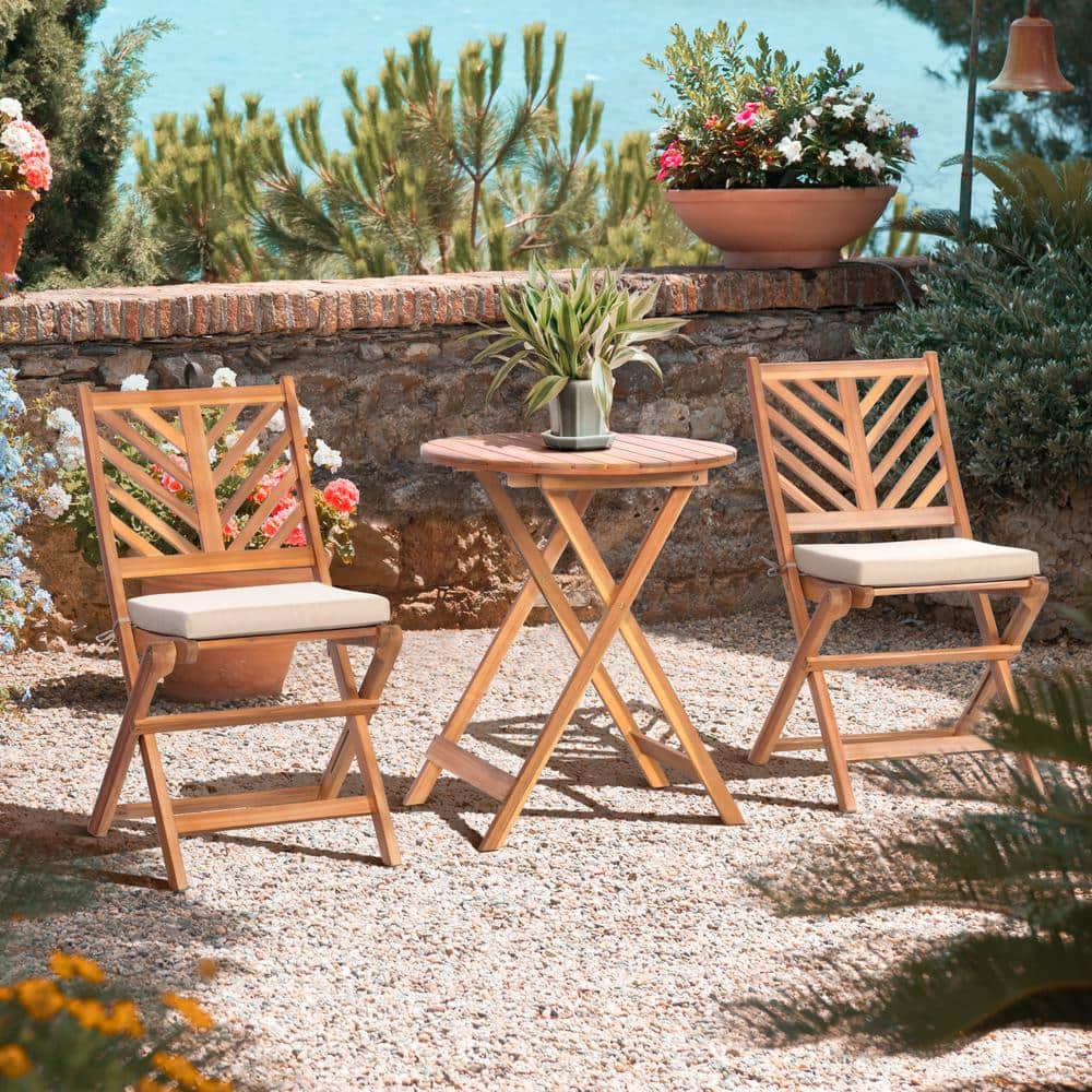 2024 Outdoor Patio 3-Piece Wood Bistro Set, Natural Color