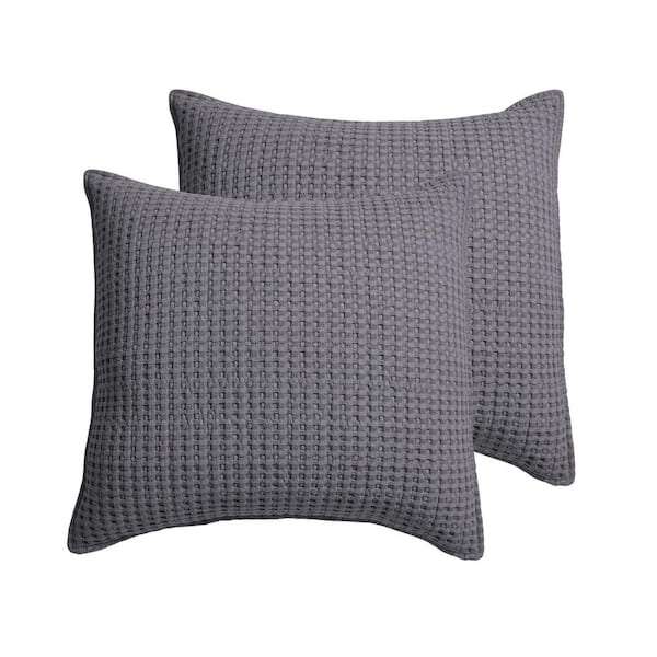 LEVTEX HOME Mills Waffle Charcoal Solid Cotton 26 in. x 26 in. Euro Sham (Set of 2)