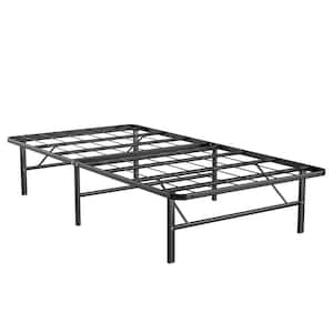 Black Steel Frame Twin Size Platform Bed Tool-Free Assembly with Foldable