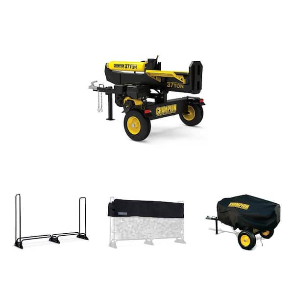 37 Ton Log Splitter, 96 in. Firewood Rack, Rack Cover and Log Splitter Weather-Resistant Cover Combo