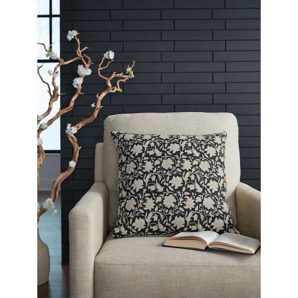 Alanderson Black/Gray Botanical Polyester 20 in. X 20 in. Throw Pillow