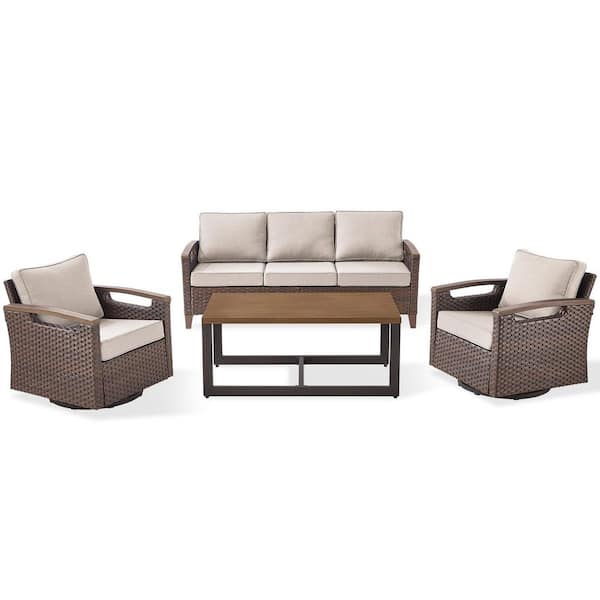 Light Luxury Series 4 Pieces Brown Wicker Outdoor Patio Conversation set with CushionGuard Beige Cushions