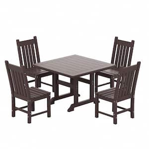 Hayes 43 in. All Weather HDPE Plastic Square Outdoor Dining Trestle Table with Umbrella Hole in Dark Brown