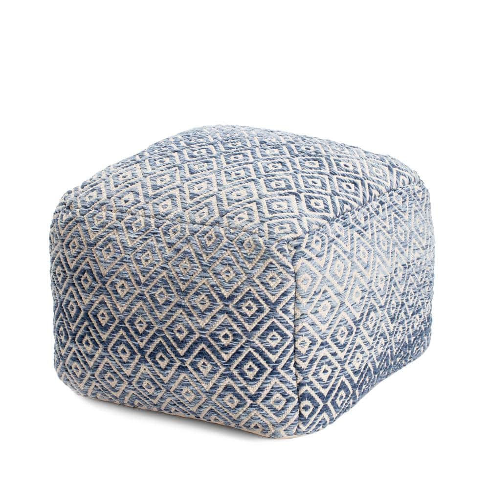Cherokee Blue and Beige Diamond Pattern Square Pouf Ottoman