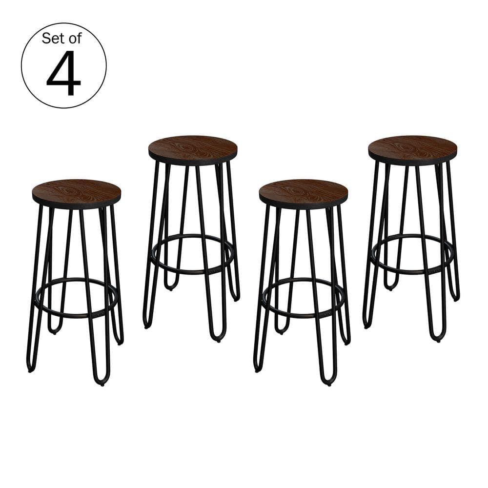 Rustic Elm 24-Inch Backless Counter Stool with Hairpin Metal Legs