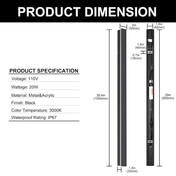 YANSUN 1-Light Black Modern Integrated LED Outdoor Wall Light