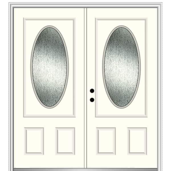 MMI Door 72 in. x 80 in. Right-Hand/Inswing Rain Glass Alabaster Fiberglass Prehung Front Door on 4-9/16 in. Frame