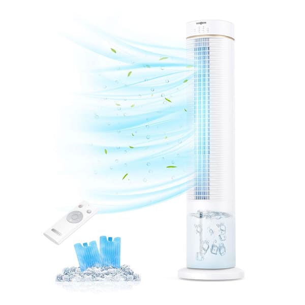 4-Speed Cooling Fan, Portable Evaporative Cooler for 25ft/s with 3 Modes, 80° Oscillating & 19" Extra-Long Air Outlet