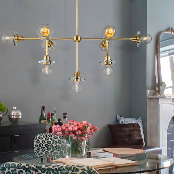 EDISLIVE Mia Contemporary Modern 9-Light Linear Brass Chandelier with Floral-Shaped Shades