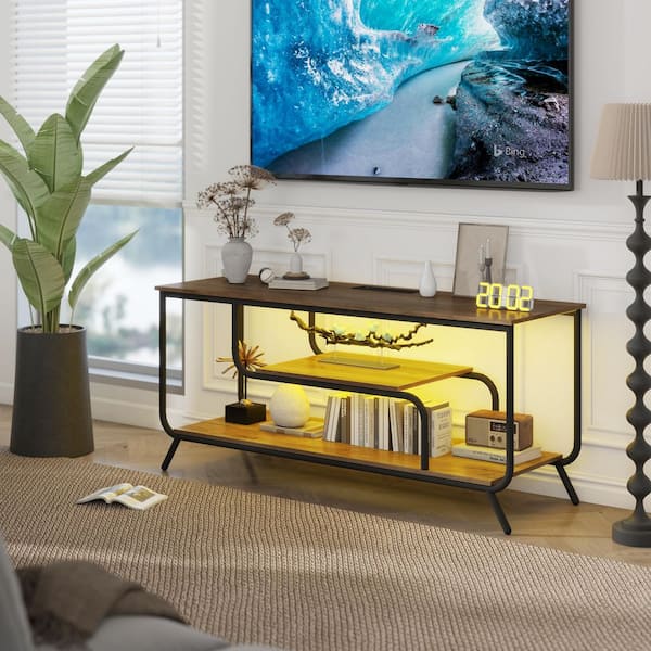 CSC DECOR INC 47.24 in. Gray TV Stand Fits TVs up to 32 to 55 in. TV Console with LED Lights and Power Outlets Entertainment Center