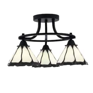 Madison 3-Light Semi-Flush Shown In Matte Black Finish With 16.5 in. Pearl and Black Flair Art Glass