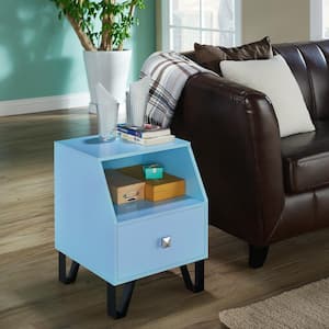 Berland 15.75 in. Light Blue Rectangle Wood End Table with 1-Drawer