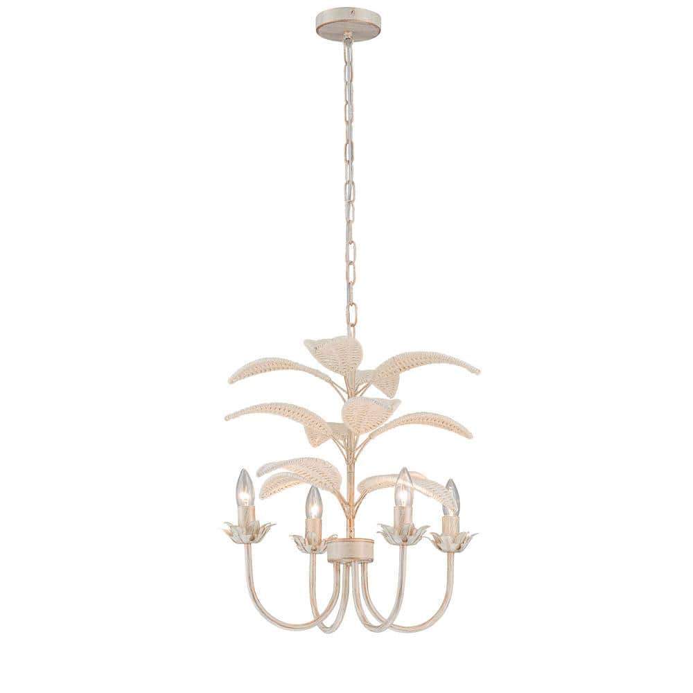 Lana 4-Light Brushed White Modern Coastal Mini Chandelier - 19 in. Wide - Brushed Gold;White, image size:1000x1000