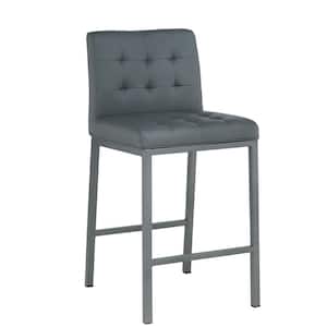 35.8 in. Gray High Back Metal Frame Non-adjustable Cushioned Bar Stool with Metal Legs (Set of 2)