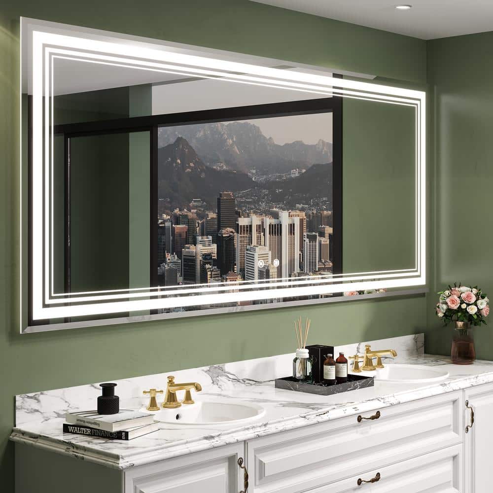 LED 84 in. W x 32 in. H Large Rectangular Frameless Dimmable Front-Lighted 