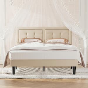Upholstered Premium Platform Bed Frame ，54.3 in.W，Beige Full Metal + Wooden Frame With Adjustable headboard Platform Bed