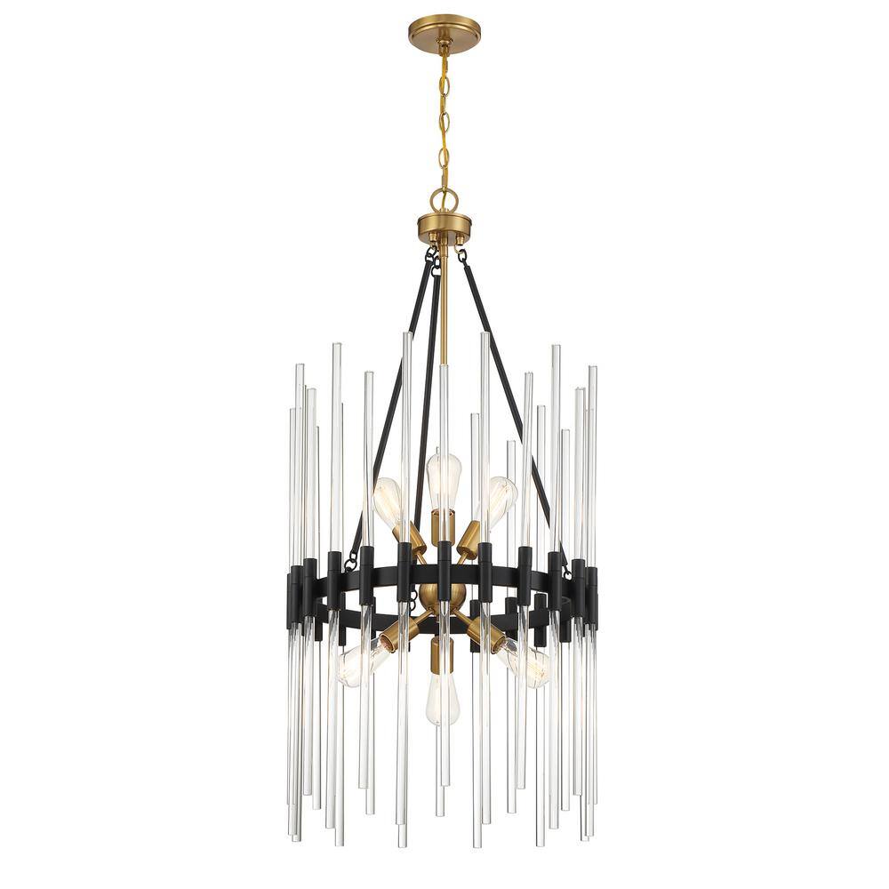 Santiago 6-Light Matte Black and Brass Crystal Pendant