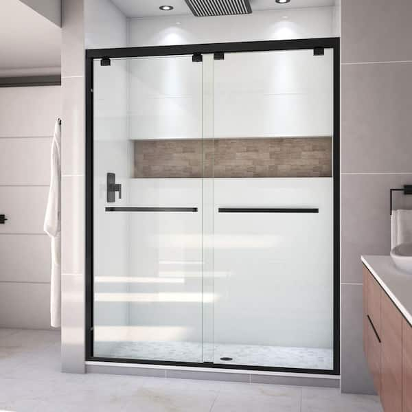 Encore 56 in. to 60 in. W x 76 in. H Sliding Semi Frameless Shower Door in Matte Black