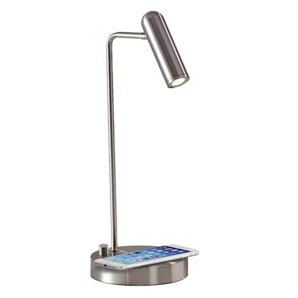 Adesso Kaye 16.5 in. Antique Brass LED Desk Lamp with Qi Wireless Charging